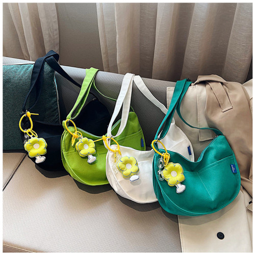 帆布包女新款 大容量簡約百搭大學生上課通勤單肩斜後背包ins餃子包