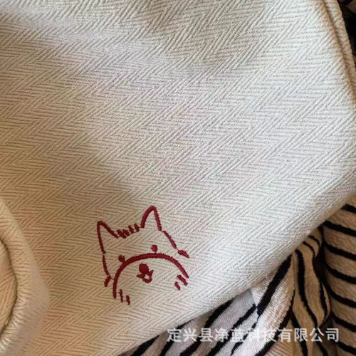 條紋帆布包“快樂小狗”小衆刺綉大容量慵懶風托特包休閒購物布袋