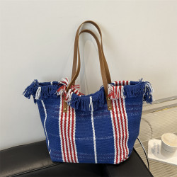 針織流蘇編織包包女2024新款小衆設計時尚托特包個性大容量單肩包