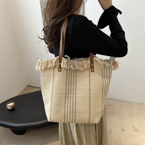 針織流蘇編織包包女2024新款小衆設計時尚托特包個性大容量單肩包