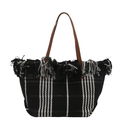 針織流蘇編織包包女2024新款小衆設計時尚托特包個性大容量單肩包