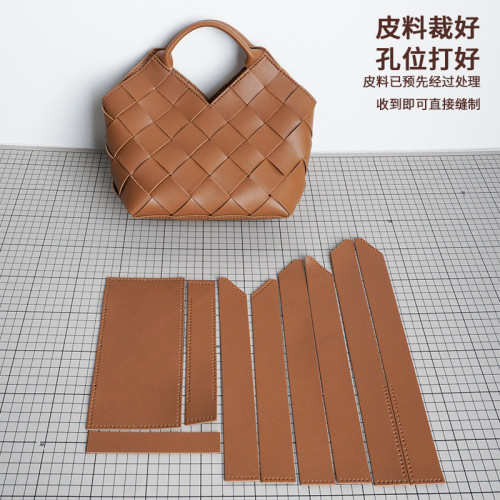 新款網格紋造型女包DIY材料包高級感單肩褶皺PU手工編織包手提包 新款網格紋造型女包DIY材料包高級感單肩褶皺PU手工編織包手提包