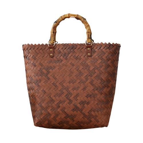 大容量手工編織包 時尚百搭編織包菜籃子復古仿竹節包 沙灘度假包 大容量手工編織包 時尚百搭編織包菜籃子復古仿竹節包 沙灘度假包