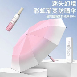 漸變色清新自動20骨加厚黑膠防曬遮陽防紫外線高級感晴雨兩用傘