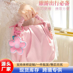 可愛珍珠花朵化妝包大容量可攜式手提化妝包多功能洗漱旅行收納包