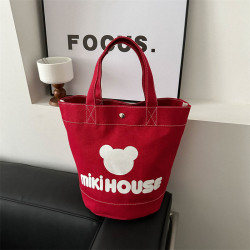 日系新款帆布包印刷卡通字母手提水桶包大容量飯盒包上班族後背包