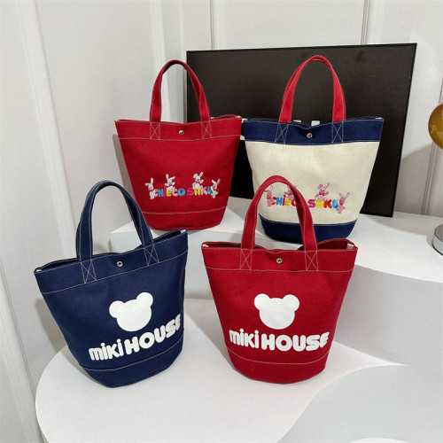 日系新款帆布包印刷卡通字母手提水桶包大容量飯盒包上班族後背包 日系新款帆布包印刷卡通字母手提水桶包大容量飯盒包上班族後背包