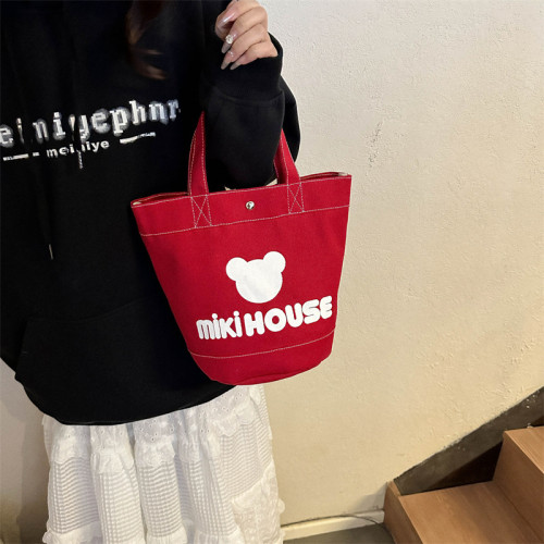 日系新款帆布包印刷卡通字母手提水桶包大容量飯盒包上班族後背包 日系新款帆布包印刷卡通字母手提水桶包大容量飯盒包上班族後背包