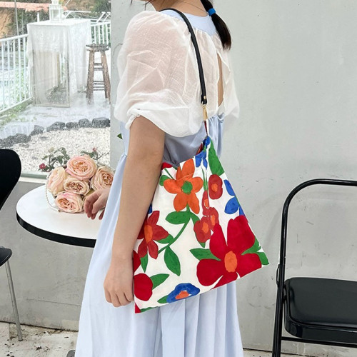 ins復古小衆花朵包夏天的花園印花帆布包日常百搭學生單肩包女包