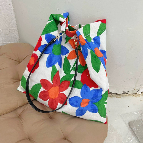 ins復古小衆花朵包夏天的花園印花帆布包日常百搭學生單肩包女包