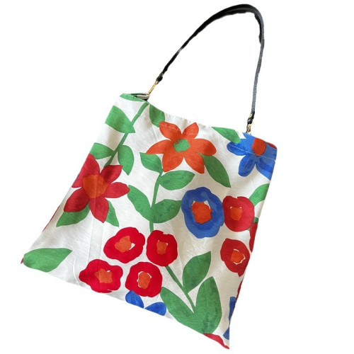 ins復古小衆花朵包夏天的花園印花帆布包日常百搭學生單肩包女包