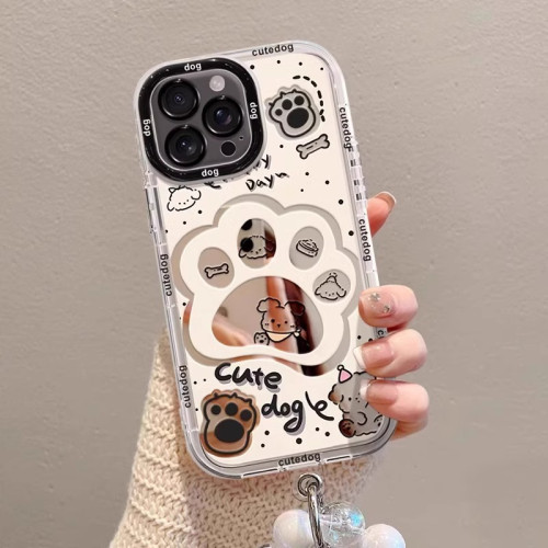 呆萌狗爪印適用蘋果17promax手機殼iphone15pro卡通奶油鏡面14/13