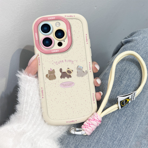 咖啡小貓適用蘋果15手機殼新款iphone17promax簡約13女掛繩16/8p