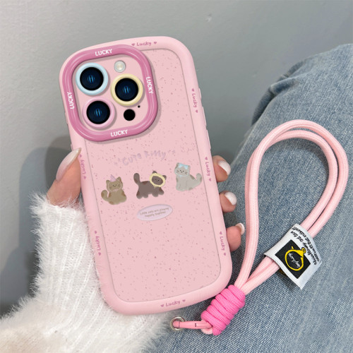 咖啡小貓適用蘋果15手機殼新款iphone17promax簡約13女掛繩16/8p