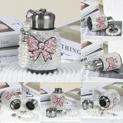 鑲鑽蝴蝶結保溫杯不鏽鋼水杯戶外斜背小巧可攜式車用大肚杯奢華禮品