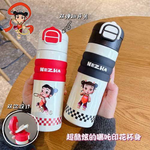 哪吒保溫杯316不鏽鋼水杯子敖丙敖光哪吒可攜式可愛學生大容量吸管 哪吒保溫杯316不鏽鋼水杯子敖丙敖光哪吒可攜式可愛學生大容量吸管
