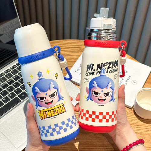 網紅爆款哪吒魔童閙海保溫杯學生專用喝水杯子高顔值戶外可攜式水杯