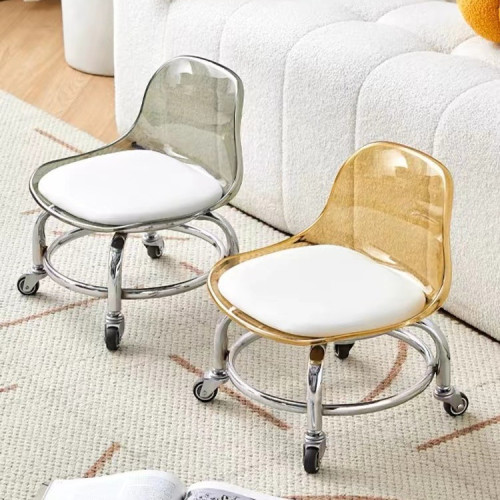 亞克力萬向輪小凳子家用靜音滑輪矮凳帶輪換鞋凳客廳兒童靠背椅子