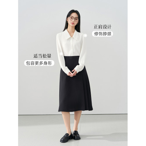 伯德小姐白色v領長袖襯衫女西裝通勤上衣職業裝面試套裝正裝襯衣