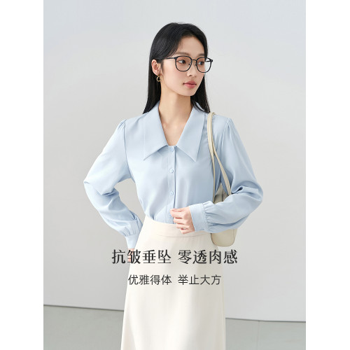 伯德小姐白色v領長袖襯衫女西裝通勤上衣職業裝面試套裝正裝襯衣