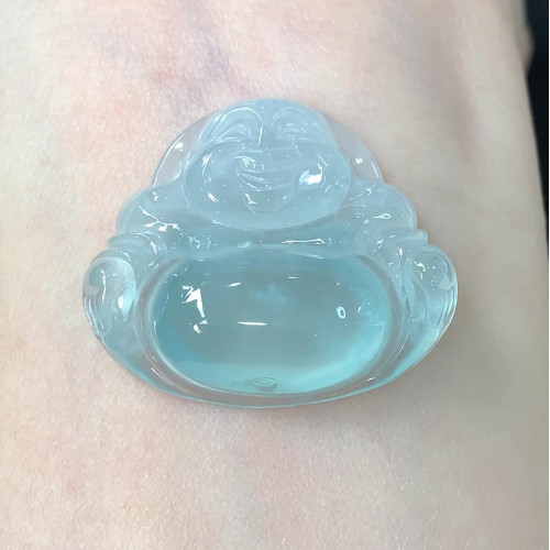 天然緬甸翡翠玉彿冰種飄花彿公笑彿掛件大肚彌勒彿小吊墜女菠菜綠