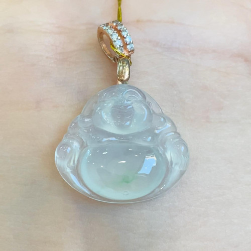 天然緬甸翡翠玉彿冰種飄花彿公笑彿掛件大肚彌勒彿小吊墜女菠菜綠