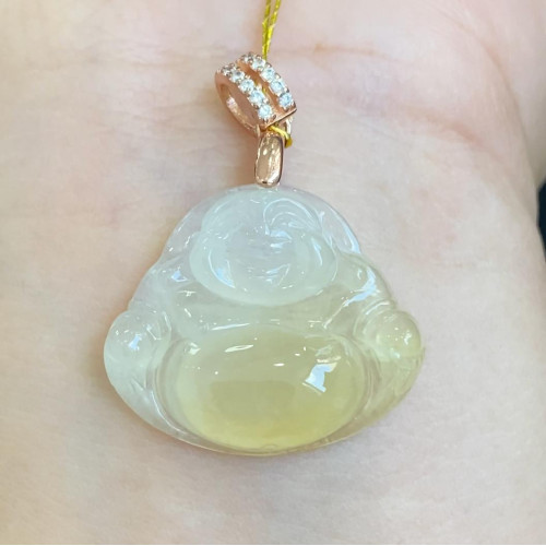 天然緬甸翡翠玉彿冰種飄花彿公笑彿掛件大肚彌勒彿小吊墜女菠菜綠