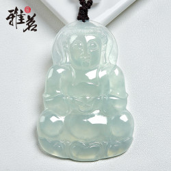 緬甸老坑翡翠吊墜冰種觀音吊墜淺綠菩薩掛件男女款送男友生日禮物
