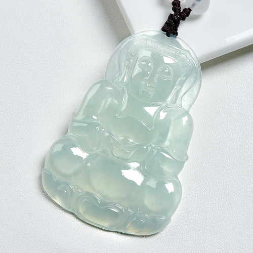 緬甸老坑翡翠吊墜冰種觀音吊墜淺綠菩薩掛件男女款送男友生日禮物