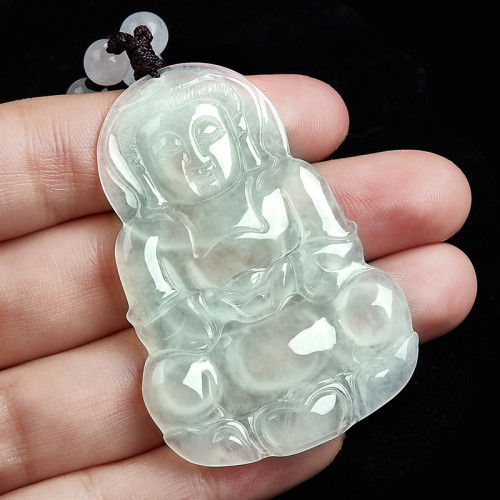 緬甸老坑翡翠吊墜冰種觀音吊墜淺綠菩薩掛件男女款送男友生日禮物