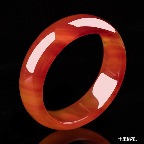 紅瑪瑙玉手鐲女款少女款瑪瑙細條天然正品加寬紅色旺夫真玉手鐲子