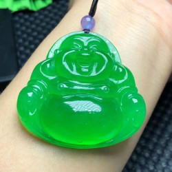 陽綠翡翠彿公冰種吊墜滿綠彌勒彿玉墜高冰掛件帝王綠翡翠玉彿吊墜