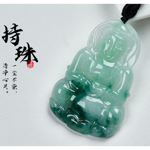 翡翠玉彿吊墜女冰種飄花笑彿18K金鑲玉彌樂彿彿公滿綠觀音吊墜男