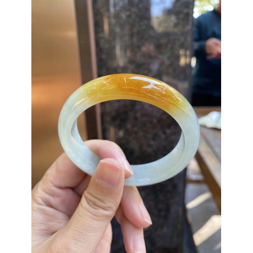 蜜糖黃翡翠手鐲半山半水玉手鐲玉鐲冰種天然貴妃鐲老坑翡翠雞油黃