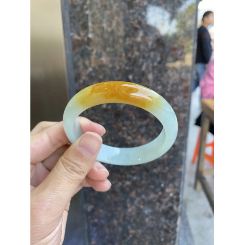 蜜糖黃翡翠手鐲半山半水玉手鐲玉鐲冰種天然貴妃鐲老坑翡翠雞油黃