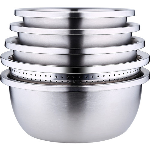 三四鋼®菜盆五件套304不鏽鋼和麵盆 廚房套裝家用洗菜瀝水籃漏盆