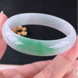 天然翡翠手鐲女款珠寶陽綠紫羅蘭飄綠玉鐲子玉石冰糯種飄花玉手鐲