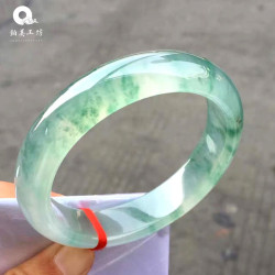 冰種陽綠翡翠手鐲少女款a貨老坑天然緬甸辣綠飄花翡翠玉鐲子女款