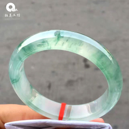 冰種陽綠翡翠手鐲少女款a貨老坑天然緬甸辣綠飄花翡翠玉鐲子女款