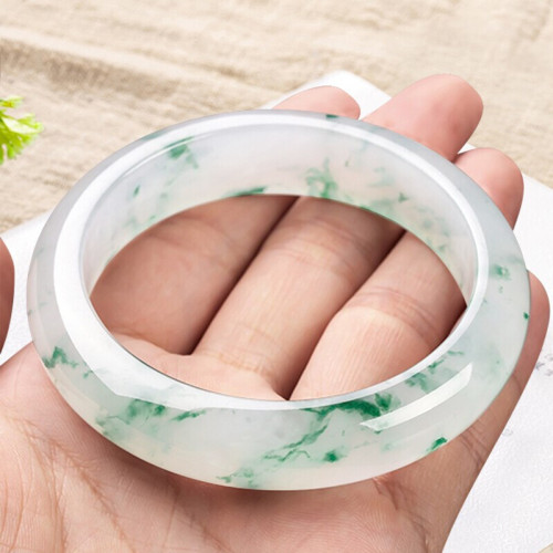 熙末 冰糯種緬甸翡翠手鐲綠飄花玉鐲子処理玉手鐲送媽媽女友節日