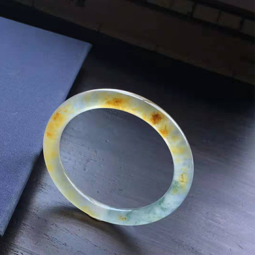 翡翠冰種圓條翡翠手鐲老坑天然緬甸黃翡玉石玉手鐲少女款玉鐲時尚