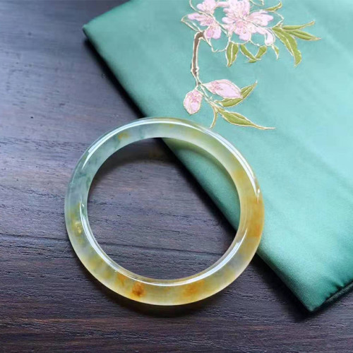 翡翠冰種圓條翡翠手鐲老坑天然緬甸黃翡玉石玉手鐲少女款玉鐲時尚