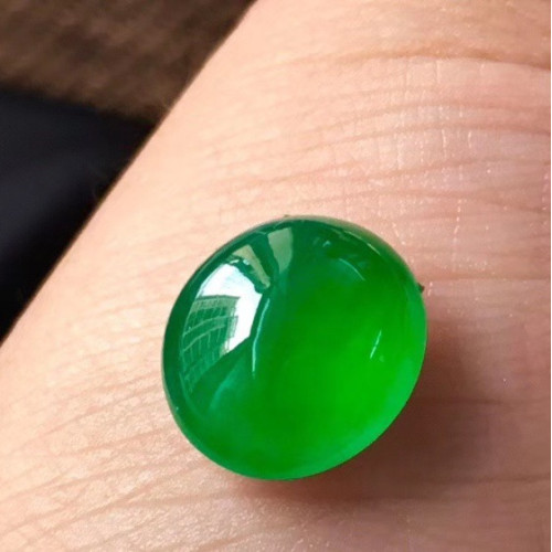 緬甸翡翠a貨高冰種陽綠翡翠蛋面戒指小葫蘆戒指蛋面裸石18K金鑲嵌