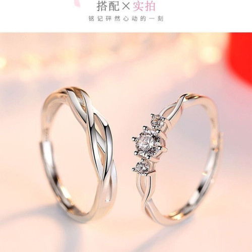 一克拉倣莫桑石莫桑鑽戒指女925銀六爪求婚鑽戒男開口活口可調節