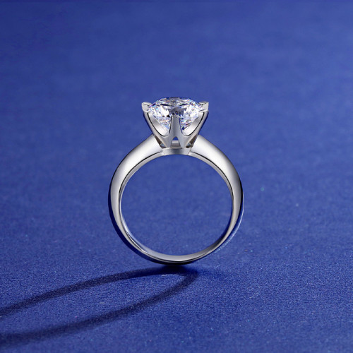 純銀鍍18K金莫桑石鑽可過筆經典六爪正品鑽戒倣真鑽求婚結婚戒指