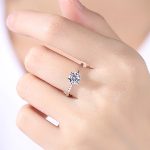 925純銀一克拉鑽戒倣真鑽石戒指男女結婚求婚情侶莫桑石對戒訂婚