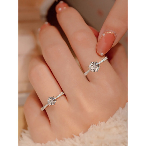 正品一克拉莫桑石鑽戒女純銀鉑金六爪訂結婚求婚倣真鑽石戒指閉口