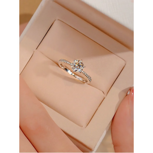 正品一克拉莫桑石鑽戒女純銀鉑金六爪訂結婚求婚倣真鑽石戒指閉口