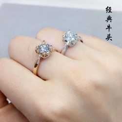 燕尾牛頭美國時尚莫桑石鑽戒莫桑鑽鑲嵌18K金結婚求婚戒指女戒潮