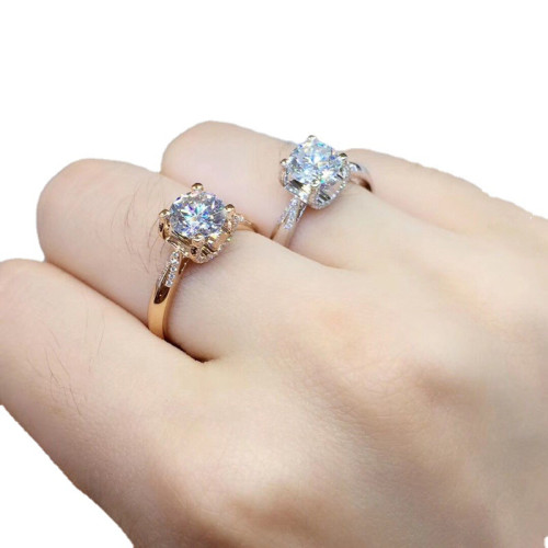 燕尾牛頭美國時尚莫桑石鑽戒莫桑鑽鑲嵌18K金結婚求婚戒指女戒潮